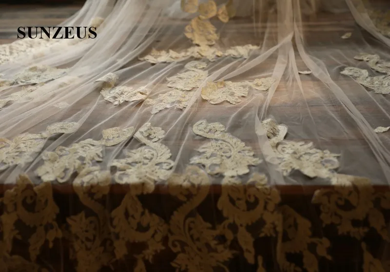 Velo Sposa, 4 метра, свадебная фата с шампанским, расшитый кружевом, свадебная вуаль, 2 слоя, velos catedral LVV16