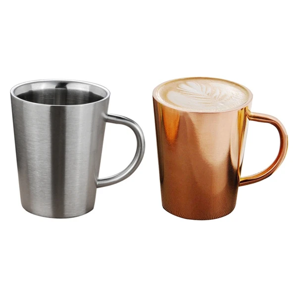

2x 340 Ml Stainless Steel Copper Plated Coffee Cup Double Layers 304 High Temperature Resistance Milk Tea Mug Rose Gold & Silver