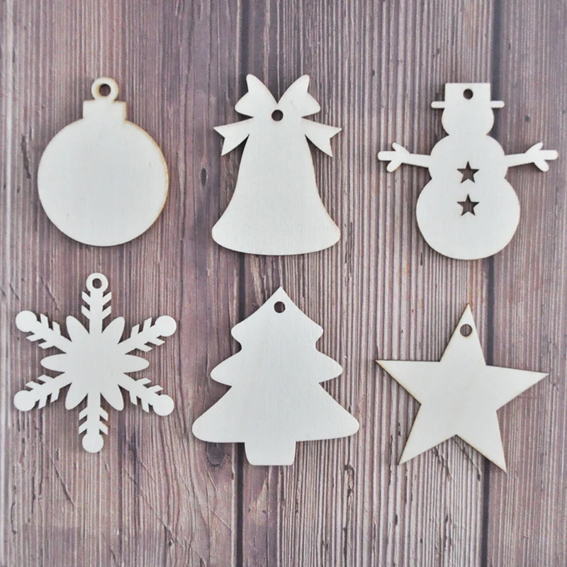 

Happymems New Christmas Tree Snowflake Decoration DIY Unfinished Wood Stick Crafts Embellishments Laser Cut Wooden Craft
