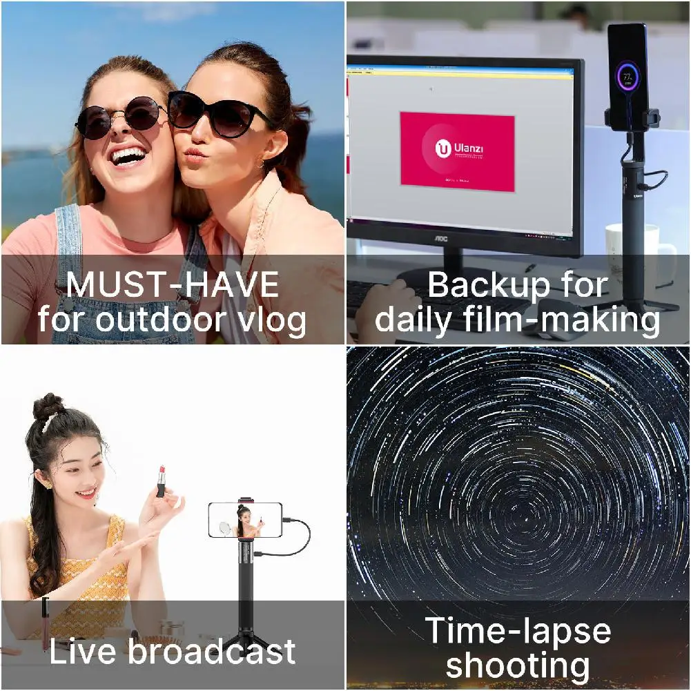 Ulanzi BG-3 10000mAh Battery Power Charger Hand Grip with Mini Tripod 18W PD QC Fast Charge for Smartphone DSLR GoPro 9/8/7/6/5
