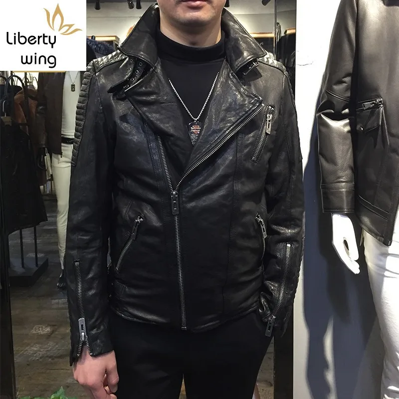 

Men Vintage Sheepskin Genuine Fashion Motorcycle Jackets High Quality Real Leather Coats 2020 Autumn Plus Size Outerwear