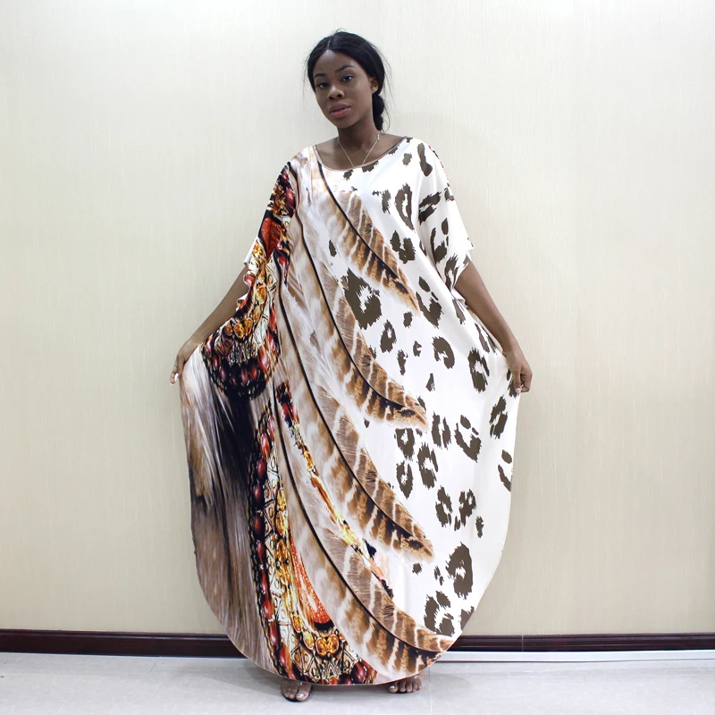 

Bohemian Leopard African Dresses for Women Loose Batwing Sleeve Autumn Maxi Dress