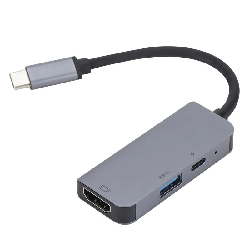 USB 3,0 Тип-C концентратор usb 3-в-1 док-станция зарядное устройство с USB 3,0 4K HDMI Порты и разъёмы с Pd зарядный кабель для MacBook для ноутбука - Цвет: Серый