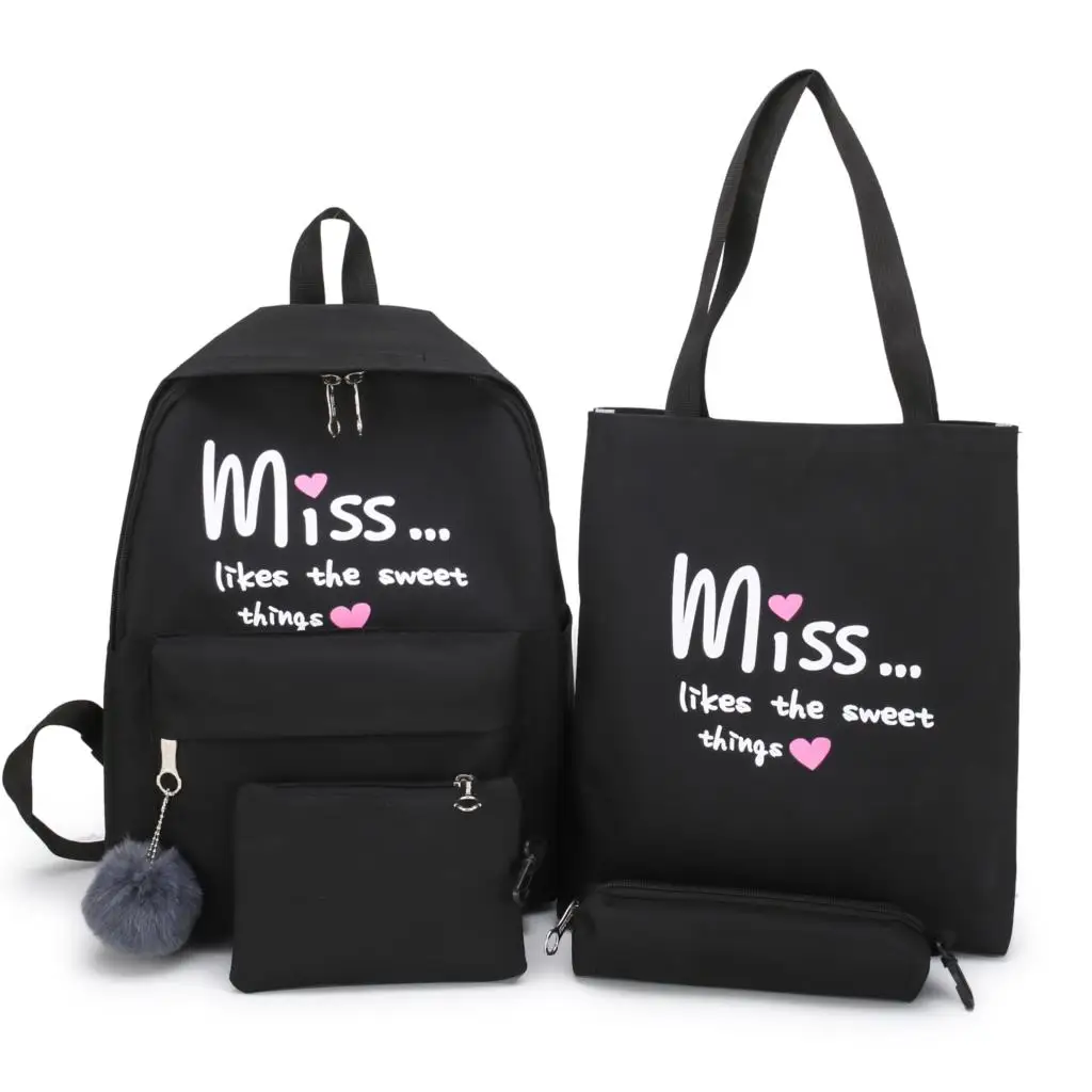 Падение 4 шт./компл. для девочек школьная сумка для подростков твердый рюкзак Колледж школьный Для женщин высокое рюкзак, Студенческая сумка - Цвет: Черный