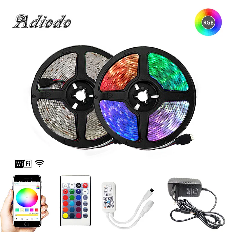 WiFi Светодиодная лента светильник 2835 SMD RGB ремешок 5 м 10 15 20 DC12V 3528 Диод + контроллер