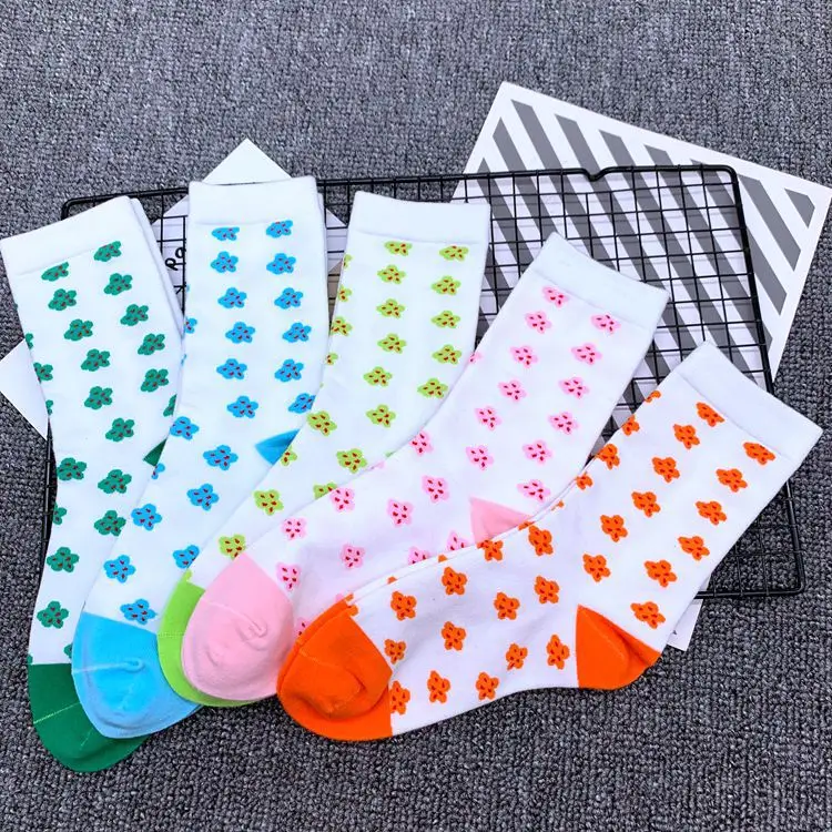 Взрослые, до середины икры, хлопок, средние, Цветочные Носки, современные, для молодых девушек, счастливые, сладкие, Арт, шаровары, цветы, много цветов, сад