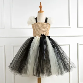 

Girls Mesh Printed Tutu Dress Princess Carnival Party Dresses Children Ball Gown Costumes