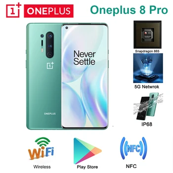Перейти на Алиэкспресс и купить Глобальный Встроенная память Oneplus 8 pro 5G телефон 6,78 дюйм8/12 Гб 128 / 256 ГБ Snapdragon 865 quad камера заднего вида 48MP 8MP 48MP 5MP с двумя sim-картами