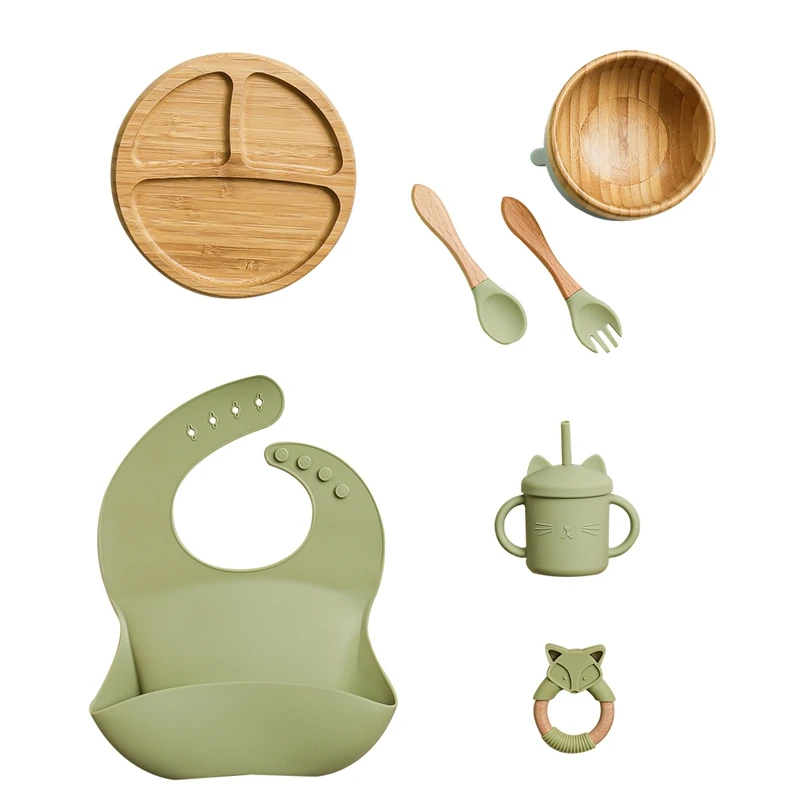 Silicone Baby Feeding Set Baby Feeding Supplies Kids Bamboo Dinnerware With Cup Children's Dishes Bowl Stuff Tableware Gift Set