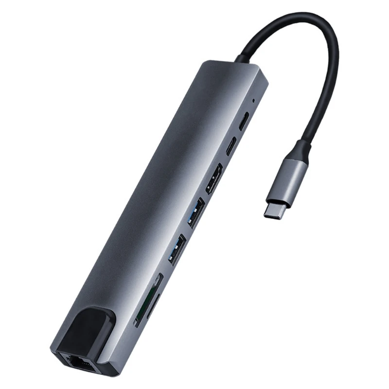 

Multifunctional 8-in-1 Type C Hub Laptop Computer Peripheral Docking Station USB Adapter with 65W PD HDMI SD/TF Card Reader