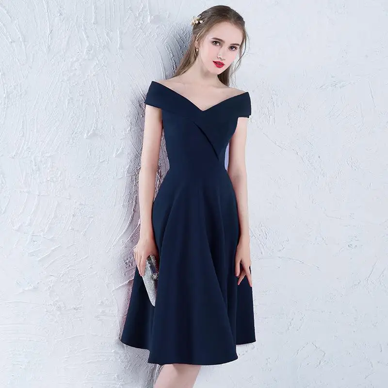 Черное Мини вечернее платье для женщин, атласное, Qipao, с вырезом лодочкой, Cheongsam Novalty, сексуальные китайские повседневные платья, Vestidos De Festa - Цвет: dark blue long