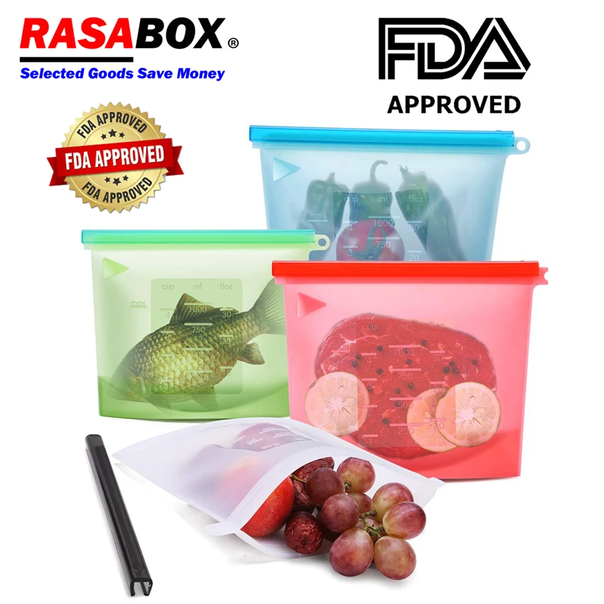 

RASABOX - Food Storage & Organization Sets, Reusable Silicone Bags, Freezer for Snack Lunch Sandwich, Keep Fresh