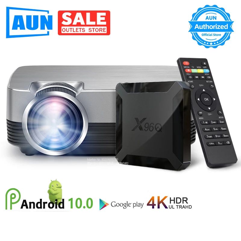 Мини проектор AUN Q6/s (дополнительно Android 10 TV Box) видеопроектор 1280x720P. Портативный 3D