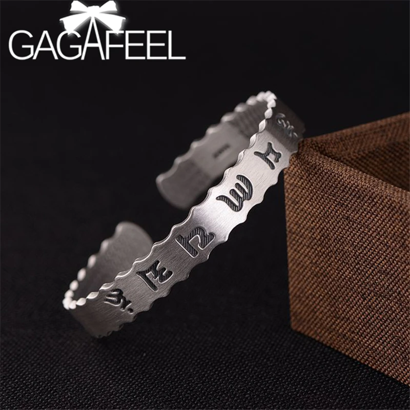 

GAGAFEEL Full Silver Matte Open Bracelet Six-word Mantra Water Ripple Bracelets Vintage Thai silver Jewelry For Women Bangle