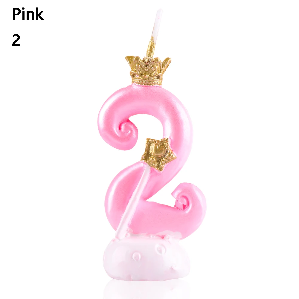 2 Pink 1 шт. 0-9 цифры с днем рождения корона для торта свеча цифровая Свеча для торта выпечка в подарок вечерние украшения свадебные принадлежности - Цвет: 2 Pink