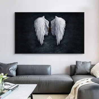 

Big Size Black White Angel Wings Feather Wall Art Canvas Painting On The Wall Decorative Picture for Living Room Poster Decor