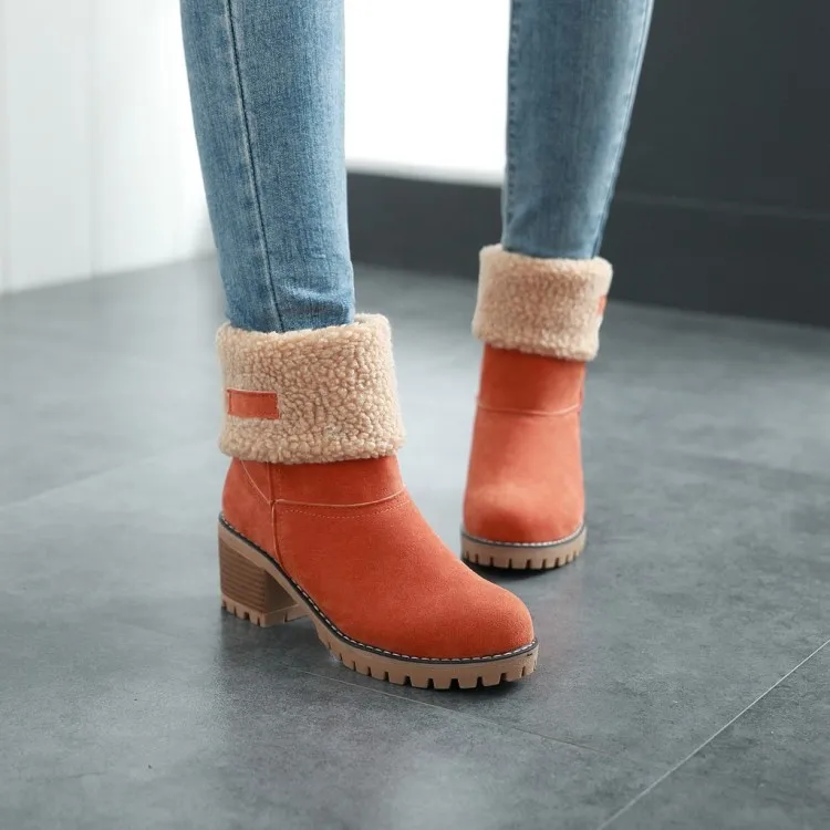 Houlife/зимние теплые женские ботинки из флока; женские ботильоны «мартинсы»; однотонная Уличная обувь без застежки; модные ботинки; Mujer - Цвет: Оранжевый