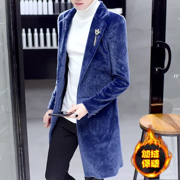 

Winter Mens Long Faux Fur Blazers Jacket Single Breasted Male Coat Lapel Thick Plush Fleece Coats T140