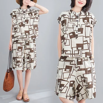 

Women's Loose O Neck Short Sleeve Floral Printed Short Jumpsuit Rompers Printed Loose Casual Suit With Elastic Band