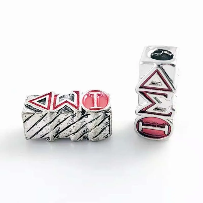 

Greek letter Enamel colored double sided engraving DST big hole Beads charm for DELTA SIGMA THETA jewelry accessories