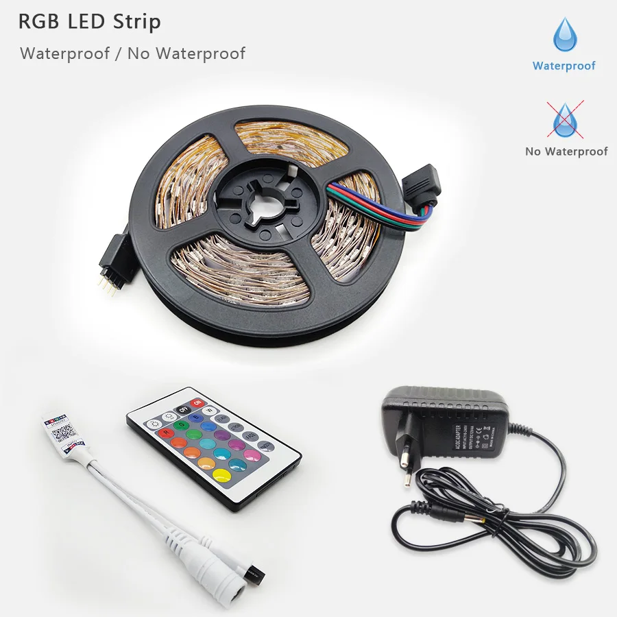 Tira de luces LED con Bluetooth, cinta de luz led RGB SMD 5050 2835, de longitud 5M 10M 15M, con diodo de corriente DC12V 60LED/M y adaptador