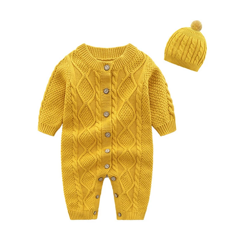 Детская одежда для маленьких мальчиков и девочек теплая дутая куртка для младенцев вязаный свитер Одноцветный для малышей, комбинезон+ шапочка, комплект из 2 шт. Комбинезоны одежда, свитер, верхняя одежда