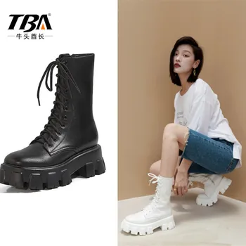 

Martin boots, female, 2020 new autumn cowhide boots black knight in the thick cylinder bottom boots runway looks scooter