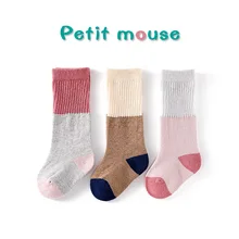 3 пары детских носков, цветные носки в полоску на осень/зиму/весну, носки для новорожденных мальчиков и девочек, детские носки для 0-5 лет