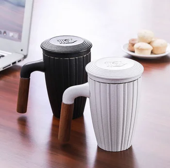 

nordic simple style white coffee mug with wooden handle home office drinkware unique gifts water cup for business gift LF49