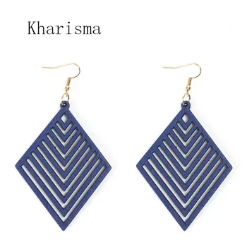 

Kharisma Natural wood geometric figure pendant hollow out earrings girls simple art wooden earring women 6 pairs jewelry K009