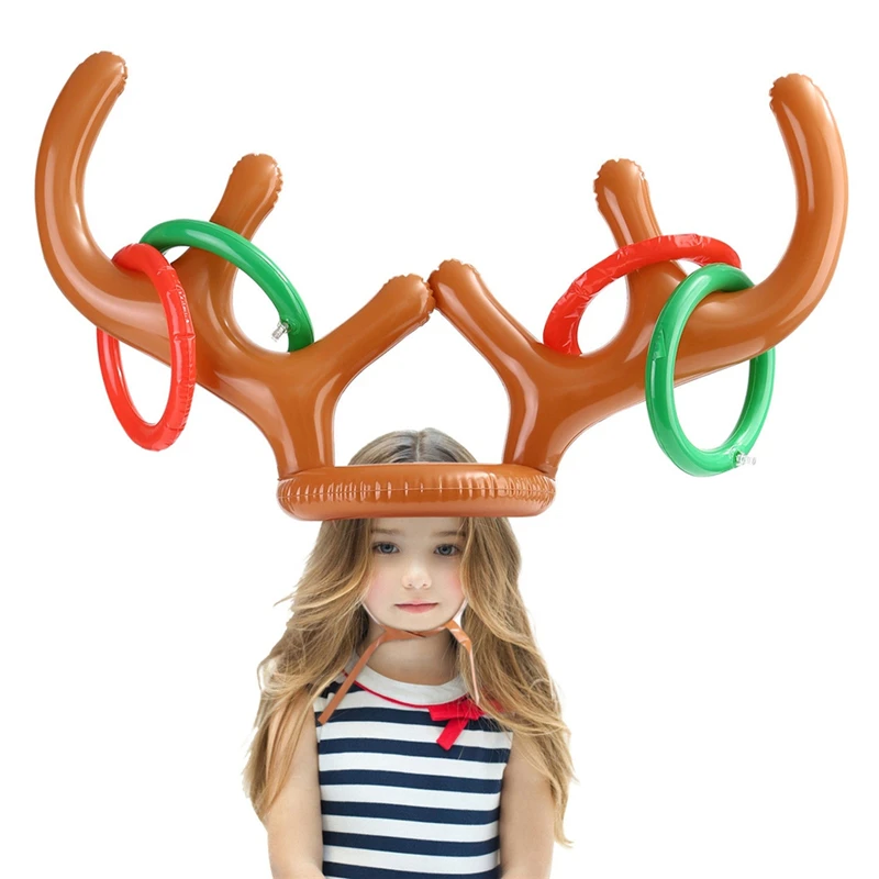 Рождество Санта Забавный олень рога Рождественские подарки надувной олень Рождественская шляпа кольцо из оленьего рога бросать праздник партии игры игрушки