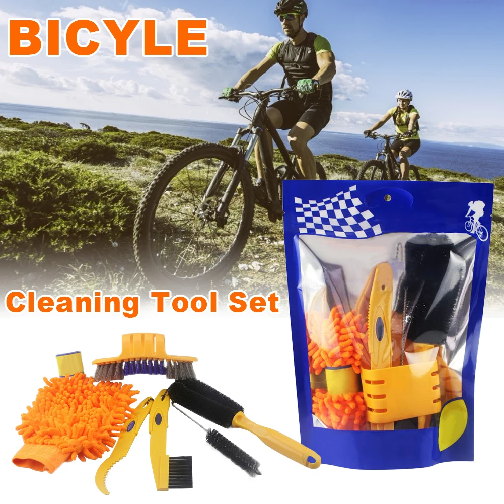 

6 pcs/lot Bicycle Chain Cleaner Cycling Clean Tire Brushes Tool Kits set Mountain Road Bike Cleaning Gloves Bicycle Clean Kits