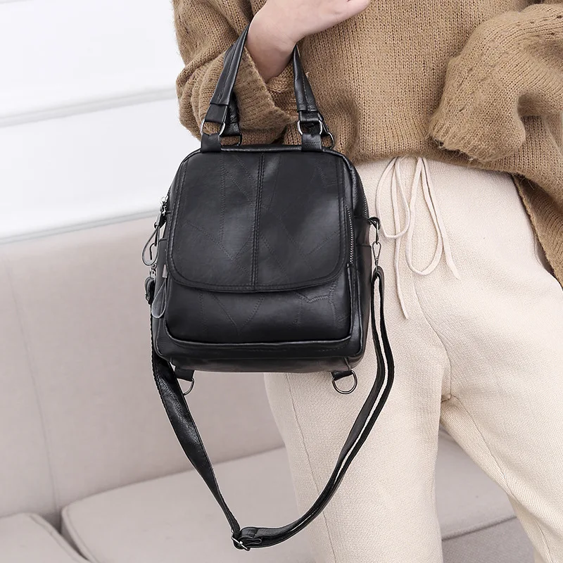 

Backpack Women's 2019 New Style Korean-style Multi-functional Hand Shoulder Pu Soft Leather School Bag Women's Travel Backpack