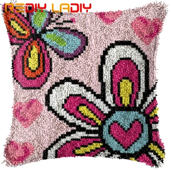 

Latch Hook Cushion Pink Flowers Pre-Printed Canvas Cushion Cover Acrylic Yarn Crochet Pillow Case Kit Hobby & Crafts Home Decor