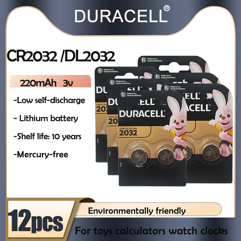 12 шт. оригинальные литиевые батареи DURACELL CR2032 DL2032 ECR2032 5004LC KCR2032 BR2032 220 мАч 3 в для