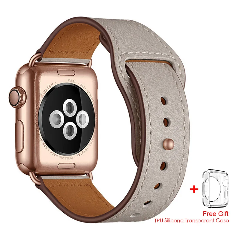 Высококачественный ремешок из натуральной кожи для Apple Watch Series 4 44 мм 40 мм ремешок для iWatch 1 2 3 42 мм 38 мм ремешок для часов - Цвет ремешка: Lvory white