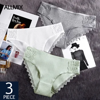 

ALLMIX 3Pcs/Set Sexy Lace Panties Sets Underwear Women's Seamless Cotton Panty Low Waist Female Fashion Briefs Comfort Lingerie