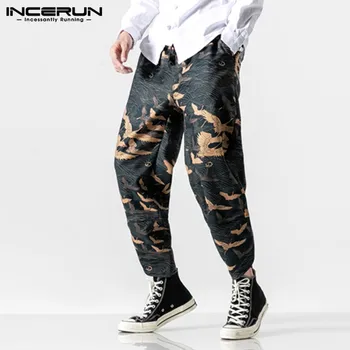 

Men Retro Crane Printed Elastic Waist Harem Pants Fashion Street Thermal Casual Trousers Joggers Baggy Mens Sweatpants INCERUN