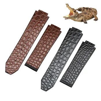 

Top High quality 25*18mm Alligator Real leather with rubber silicone watchband watch band for Hublot strap for Big bang belt DIY