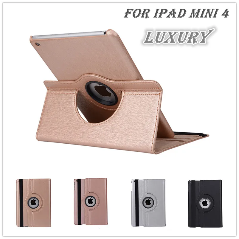 

freeshipping new tyrant gold case for apple iPad mini 4 case cover 360 Rotating Smart case table case for ipad mini4+1pcs flim