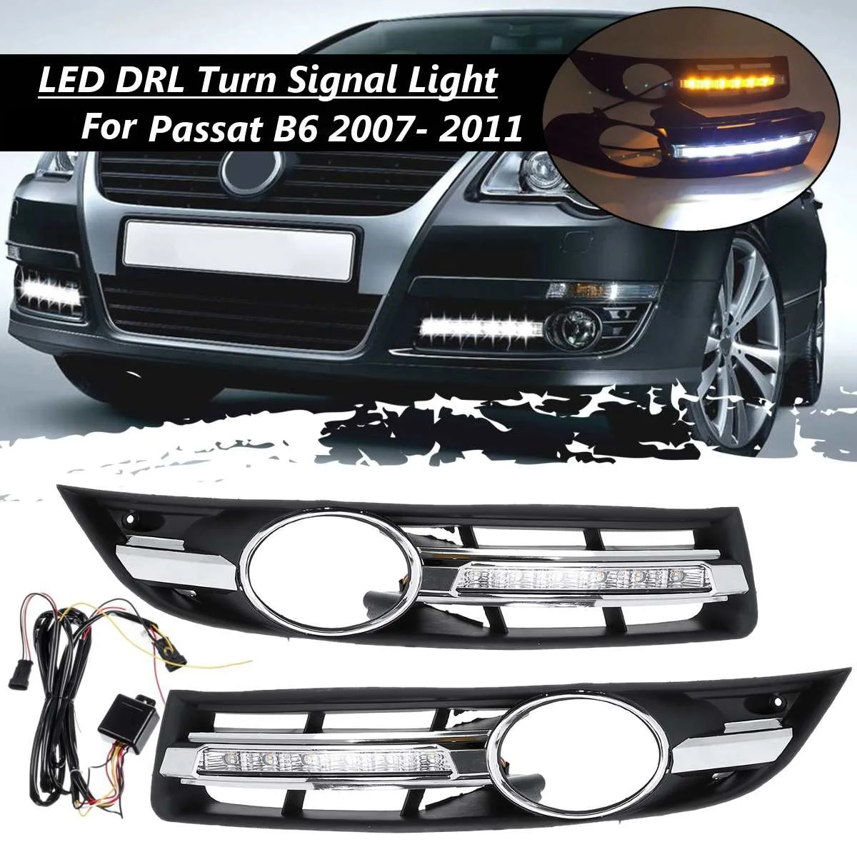 

Car LED DRL Light Daytime Running Light with Grill Surround for VW Passat B6 2006-2011 Waterproof