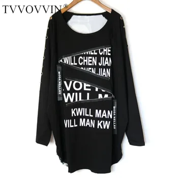 

Korea Letter Print Zipper Splice Irregular Long Sleeve T Shirt O Neck Fashion Tee Streetwear Trend Women Clothes 2019 Y062