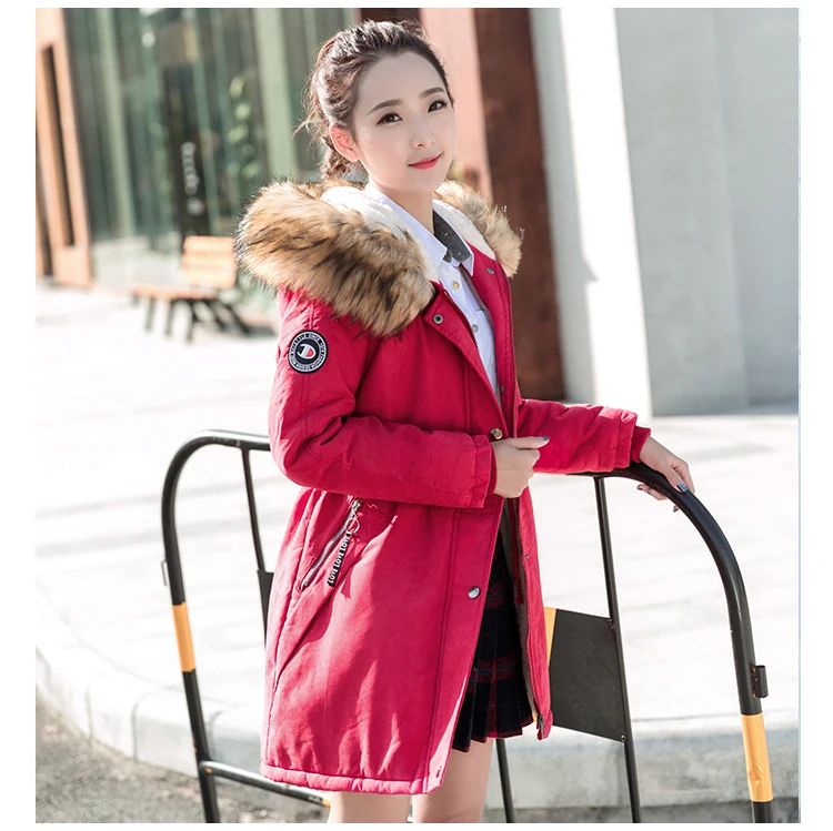 Photo Shoot Winter Middle And High School Students New Style plus Velvet Cotton Coat Korean-style Women's Mid-length Large