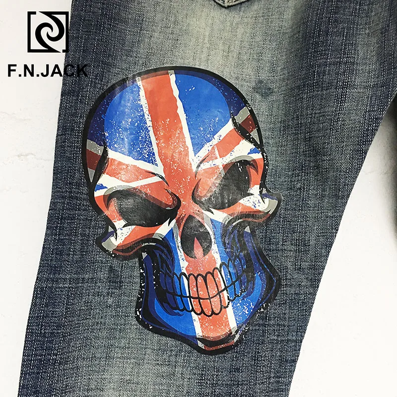 F.N.JACK мужские джинсы крутой парень тонкие прямые полная длина на молнии летающие