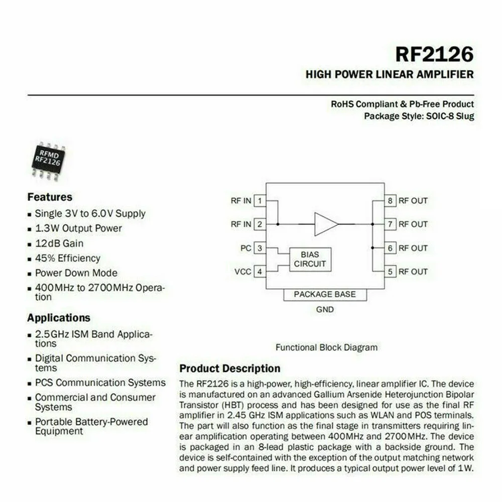 RF2126 RF усилитель мощности 2,4 ГГц 1 Вт для wifi усилители Bluetooth запасные части