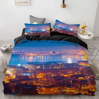 

WOSTAR 3d digital printing city night scenery comforter bedding sets luxury home textiles Bed Linen adult kids duvet cover set
