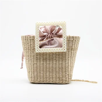 

New Ladies Handbags Pearl Handle Woven Straw Bag Fashion Solid Color Women Shoulder Bag Bohemian Vacation Beach Crossbody Bag