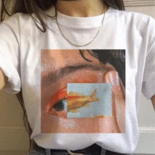 Nowy koreański t-shirt styl obraz Puzzle Kawaii śmieszny nadruk seria poliester z krótkim rękawem T Shirt duże rozmiary kobiet ubrania topy(China)