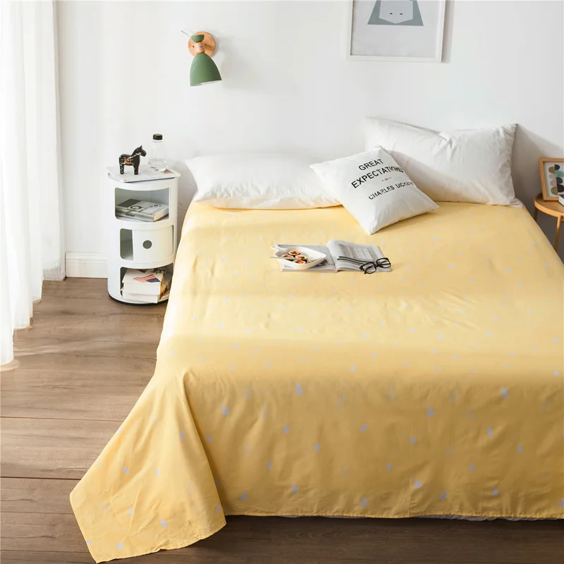 Fashion brief style printed yellow cotton bed sheet hotel diagonal queen king size flatsheet home bed linen free shipping