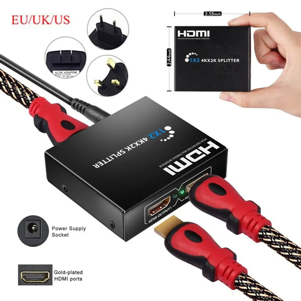 HDMI split ter Full HD 1080p видео HDMI коммутатор 1X2 split 1 In 2 Out усилитель дисплей адаптер для HDTV DVD